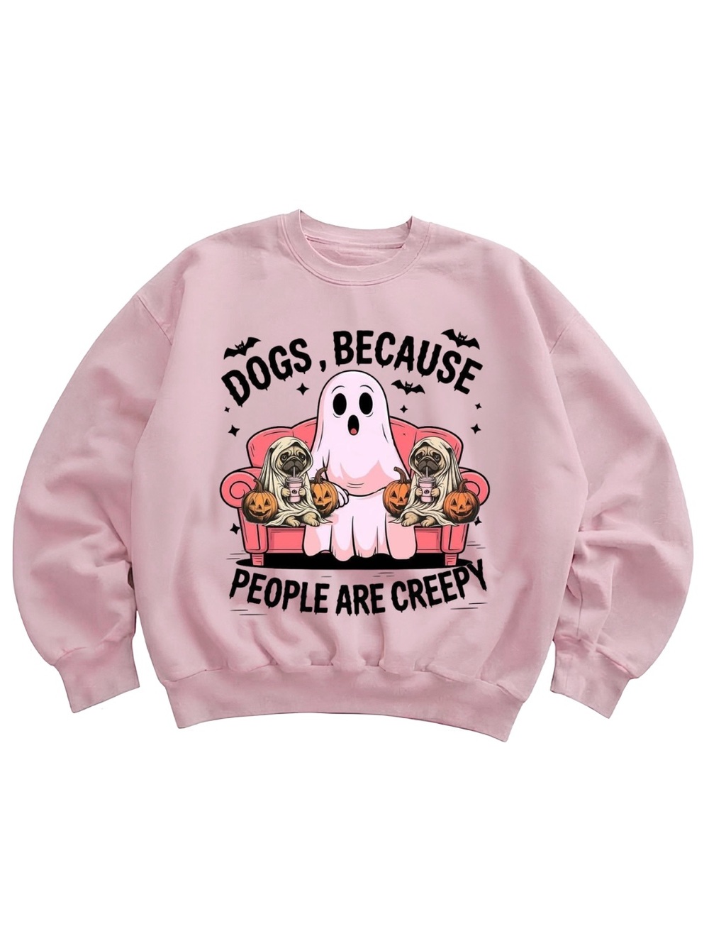 Gildan Dog Halloween Sweatshirt - Pink "Dogs, Because People Are Creepy"